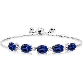 Gem Stone King 925 Sterling Silver Blue Created Sapphire and White Lab Grown Diamond Tennis Bracelet For Women (8.26 Cttw, Fully Adjustable Up to 9 Inch)