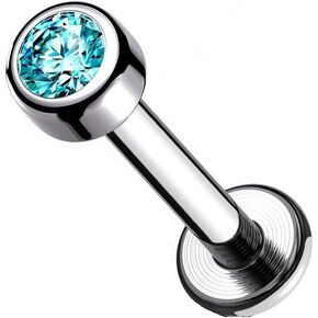 Pierced Owl - 16G G23 Implant Grade Titanium Internally Threaded Bezel Set CZ Crystal Labret Monroe Lip Cartilage Helix Tragus Stud