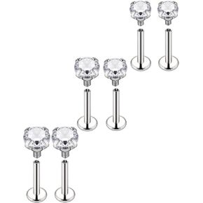 Ocptiy 20G 18G F136 Titanuim Threaded Nose Rings Studs With Flat Back Earrings Studs Hypoallergenic Implant Grade Cartilage Helix Tragus Conch Earrings Studs for Women Men Bars 6mm Diamond 3mm
