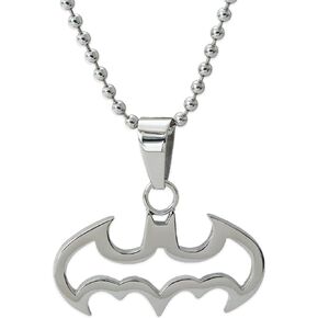 DC Comics Batman Jewelry, Stainless Steel Cut Out Logo Pendant Necklace, 16" Ball Chain