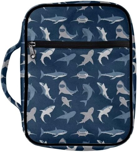 Poetesant Shark Bible Case for Boys Cartoon Sharks Book Cover Kids المحيط موضوع الكتاب المقدس حقيبة يد المحافظ مع مقبض حقيبة حماية كتاب عادية للنساء in Kuwait