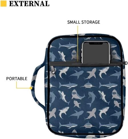 Poetesant Shark Bible Case for Boys Cartoon Sharks Book Cover Kids المحيط موضوع الكتاب المقدس حقيبة يد المحافظ مع مقبض حقيبة حماية كتاب عادية للنساء in Kuwait
