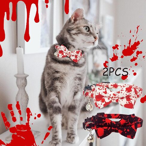 Bloody Halloween Cat Collars Breakaway with Bell, 2 Pcs Cat Halloween Bow Tie Collars with Quick Rease Buckle in Saudi Arabia