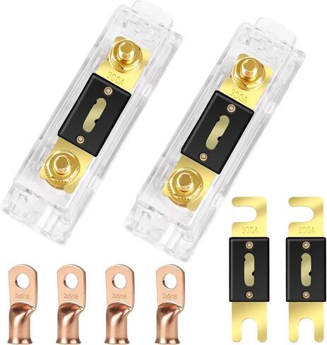 Linkstyle 4 قطع 300 أمبير مطلية بالذهب ANL فيوز مع 2 قطعة من حاملات الصمامات + 4 قطع 2AWG طرف حلقي نحاسي مناسب لوحدة التحكم في الحماية 1/0,2,4AWG المستخدمة لصوت السيارة وغيرها من تطبيقات التيار العالي in Saudi Arabia