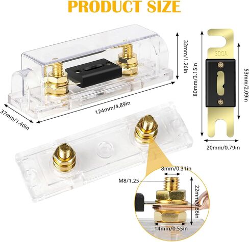 Linkstyle 4 قطع 300 أمبير مطلية بالذهب ANL فيوز مع 2 قطعة من حاملات الصمامات + 4 قطع 2AWG طرف حلقي نحاسي مناسب لوحدة التحكم في الحماية 1/0,2,4AWG المستخدمة لصوت السيارة وغيرها من تطبيقات التيار العالي in Saudi Arabia