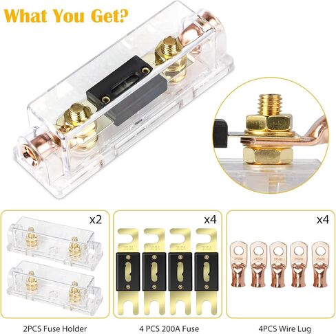 Linkstyle 4 قطع 300 أمبير مطلية بالذهب ANL فيوز مع 2 قطعة من حاملات الصمامات + 4 قطع 2AWG طرف حلقي نحاسي مناسب لوحدة التحكم في الحماية 1/0,2,4AWG المستخدمة لصوت السيارة وغيرها من تطبيقات التيار العالي in Saudi Arabia