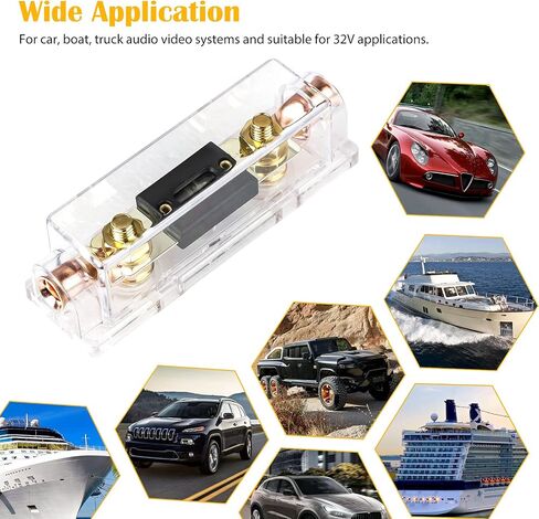 Linkstyle 4 قطع 300 أمبير مطلية بالذهب ANL فيوز مع 2 قطعة من حاملات الصمامات + 4 قطع 2AWG طرف حلقي نحاسي مناسب لوحدة التحكم في الحماية 1/0,2,4AWG المستخدمة لصوت السيارة وغيرها من تطبيقات التيار العالي in Saudi Arabia