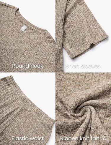 طقم بيجامات NORACORA مكون من قطعتين من نسيج مضلع للنساء تي شيرت وسروال قصير ملابس نوم in Kuwait