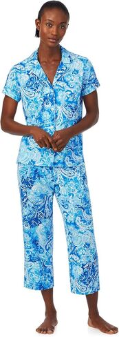 Lauren Ralph Lauren Short Sleeve Notch Collar Capris PJ Set Blue Paisley LG (US 12-14) in Saudi Arabia