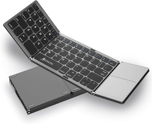 Acoucou Mini Bluetooth Keyboard Wireless Foldable Keyboard, Rechargeable Bluetooth Keyboard Portable Pocket Size Keyboard, Compatible with MAC/iOS, Windows, Android Smartphones, Tablets, Laptops etc. in Saudi Arabia