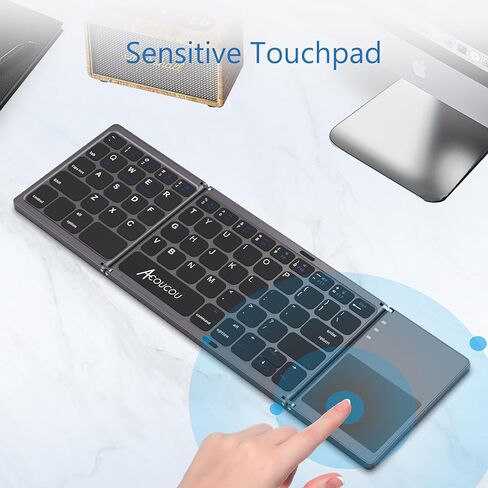 Acoucou Mini Bluetooth Keyboard Wireless Foldable Keyboard, Rechargeable Bluetooth Keyboard Portable Pocket Size Keyboard, Compatible with MAC/iOS, Windows, Android Smartphones, Tablets, Laptops etc. in Saudi Arabia