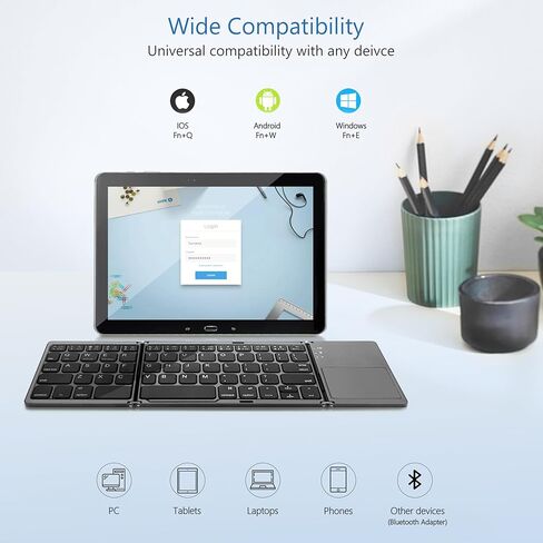 Acoucou Mini Bluetooth Keyboard Wireless Foldable Keyboard, Rechargeable Bluetooth Keyboard Portable Pocket Size Keyboard, Compatible with MAC/iOS, Windows, Android Smartphones, Tablets, Laptops etc. in Saudi Arabia