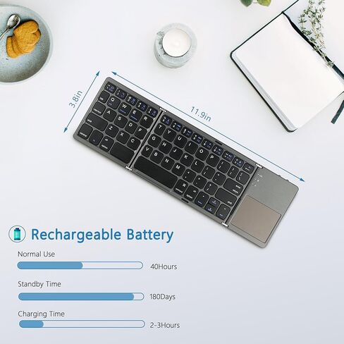 Acoucou Mini Bluetooth Keyboard Wireless Foldable Keyboard, Rechargeable Bluetooth Keyboard Portable Pocket Size Keyboard, Compatible with MAC/iOS, Windows, Android Smartphones, Tablets, Laptops etc. in Saudi Arabia