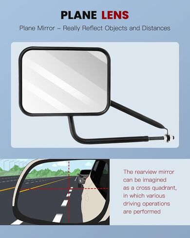 cciyu Door Off Side Mirror Drive and Passenger Side Shake-Proof OfFor F-Road Manual Rectangular Adventure fit for 1997-2017 For Jeep Wrangler JKU JK CJ YJ in Saudi Arabia