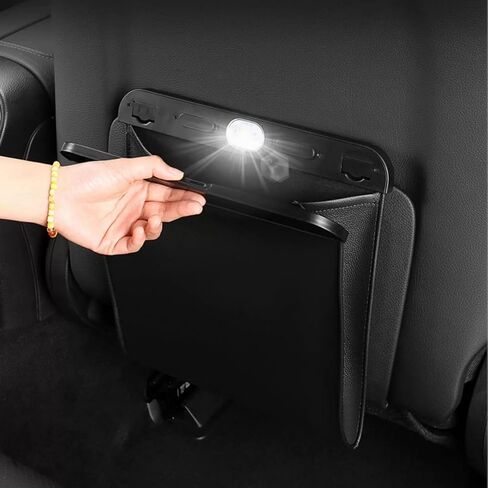 حقيبة قمامة السيارة رفيعة من Sunnymark&co، سلة مهملات السيارة لطراز Tesla 3 Y، جلد PU فائق مع ضوء LED وتصميم إغلاق مغناطيسي، صناديق قمامة معلقة لحقيبة تخزين منظم المقعد الخلفي للسيارة in Kuwait