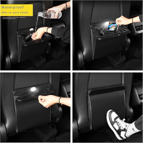 حقيبة قمامة السيارة رفيعة من Sunnymark&co، سلة مهملات السيارة لطراز Tesla 3 Y، جلد PU فائق مع ضوء LED وتصميم إغلاق مغناطيسي، صناديق قمامة معلقة لحقيبة تخزين منظم المقعد الخلفي للسيارة in Kuwait