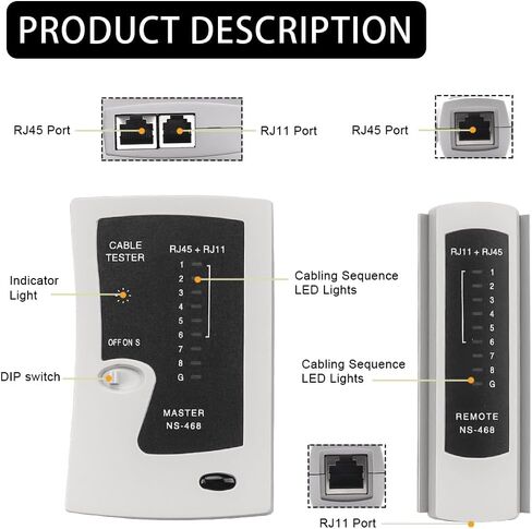 جهاز اختبار كابل الشبكة RJ45 RJ11 لشبكة الهاتف CAT5/CAT6، جهاز اختبار كابل الشبكة المحلية لشبكة UTP Ethernet LAN معدات أداة اختبار الأسلاك متعددة الوظائف in Kuwait