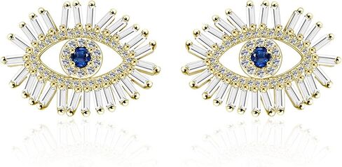 Evil Eye Stud Earrings for Women 18K Gold Plated Blue Cubic Zirconia Large Evil Eye Earrings for Women in Saudi Arabia