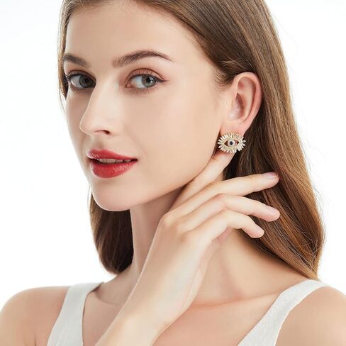 Evil Eye Stud Earrings for Women 18K Gold Plated Blue Cubic Zirconia Large Evil Eye Earrings for Women in Saudi Arabia
