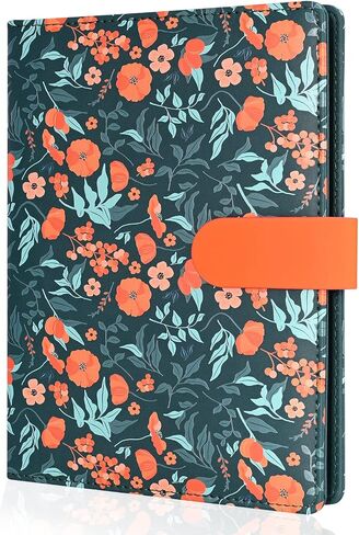Floral Personal Organiser, A5 PU Leather Binder Journal, Refillable A5 Notebook Folio Portfolio Cover, 6 Ring Binder Organizer with Magnetic Buckle Closure,Dark Blue in Saudi Arabia