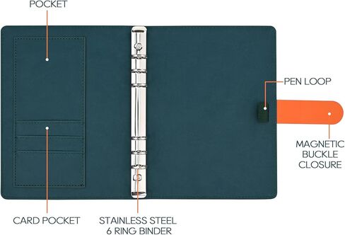 Floral Personal Organiser, A5 PU Leather Binder Journal, Refillable A5 Notebook Folio Portfolio Cover, 6 Ring Binder Organizer with Magnetic Buckle Closure,Dark Blue in Saudi Arabia