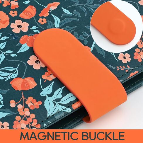 Floral Personal Organiser, A5 PU Leather Binder Journal, Refillable A5 Notebook Folio Portfolio Cover, 6 Ring Binder Organizer with Magnetic Buckle Closure,Dark Blue in Saudi Arabia