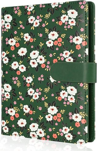 Floral Personal Organiser, A5 PU Leather Binder Journal, Refillable A5 Notebook Folio Portfolio Cover, 6 Ring Binder Organizer with Magnetic Buckle Closure,Dark Blue in Saudi Arabia