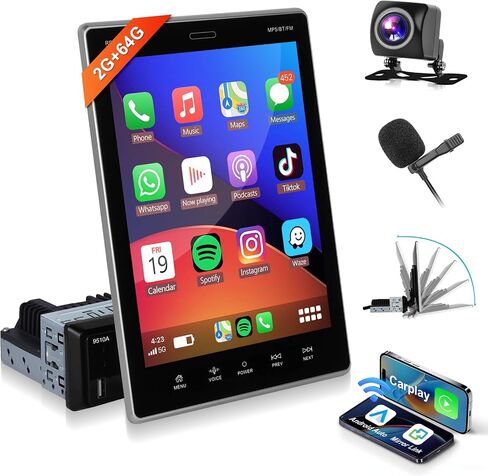 2G+64G ستيريو سيارة أندرويد أحادي الدين مع Carplay Android Auto GPS Podofo 9.5 بوصة HD IPS شاشة لمس عمودية، راديو سيارة بلوتوث مع واي فاي USB FM/RDS HiFi Audio MirrorLink كاميرا احتياطية in Saudi Arabia