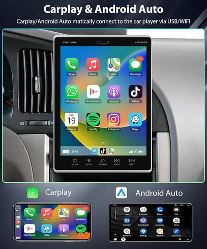 2G+64G ستيريو سيارة أندرويد أحادي الدين مع Carplay Android Auto GPS Podofo 9.5 بوصة HD IPS شاشة لمس عمودية، راديو سيارة بلوتوث مع واي فاي USB FM/RDS HiFi Audio MirrorLink كاميرا احتياطية in Saudi Arabia
