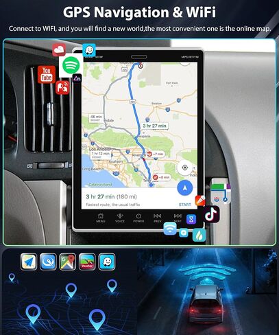 2G+64G ستيريو سيارة أندرويد أحادي الدين مع Carplay Android Auto GPS Podofo 9.5 بوصة HD IPS شاشة لمس عمودية، راديو سيارة بلوتوث مع واي فاي USB FM/RDS HiFi Audio MirrorLink كاميرا احتياطية in Saudi Arabia