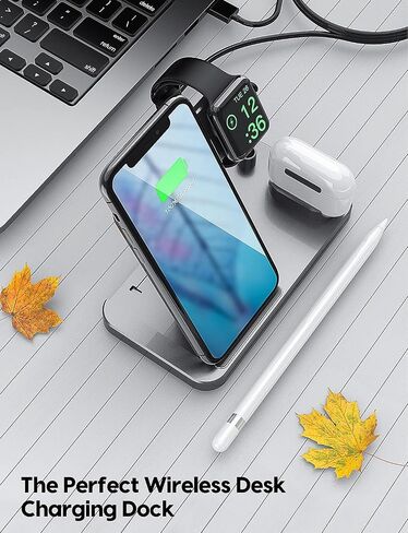 4 in 1 Wireless Charging Station,2021 Upgraded Fast Charging Dock Stand for iWatch Series 7/6/SE/5/4/3/2, AirPods & Pencil, Compatible with iPhone13/12Pro/11/XS/XR/8 (Silver) in Saudi Arabia
