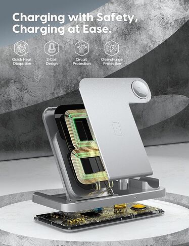 4 in 1 Wireless Charging Station,2021 Upgraded Fast Charging Dock Stand for iWatch Series 7/6/SE/5/4/3/2, AirPods & Pencil, Compatible with iPhone13/12Pro/11/XS/XR/8 (Silver) in Saudi Arabia