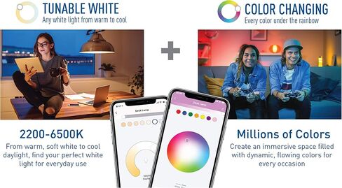 لمبة Cree Lighting Connected Max Smart LED A19 60W قابلة للضبط باللون الأبيض + تغيير اللون ومصباح LED ذكي متصل Max A21 100W أبيض قابل للضبط + تغيير اللون، 2.4 جيجا هرتز، بلوتوث + WiFi، 1Pk in Kuwait