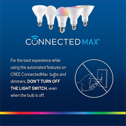 لمبة Cree Lighting Connected Max Smart LED A19 60W قابلة للضبط باللون الأبيض + تغيير اللون ومصباح LED ذكي متصل Max A21 100W أبيض قابل للضبط + تغيير اللون، 2.4 جيجا هرتز، بلوتوث + WiFi، 1Pk in Kuwait