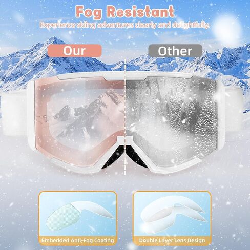 Ski Goggles for Men Women & Youth, Anti-Fog 100% UV Protection Snowboard Goggles, Wide Vision OTG Clear Ski Goggles in Saudi Arabia