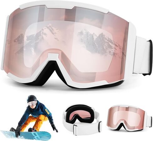 Ski Goggles for Men Women & Youth, Anti-Fog 100% UV Protection Snowboard Goggles, Wide Vision OTG Clear Ski Goggles in Saudi Arabia
