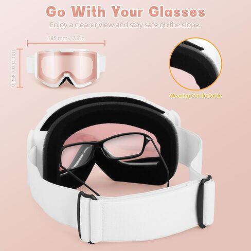 Ski Goggles for Men Women & Youth, Anti-Fog 100% UV Protection Snowboard Goggles, Wide Vision OTG Clear Ski Goggles in Saudi Arabia
