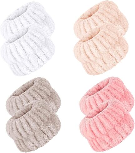 8 قطع من عصابة المعصم المصنوعة من الألياف الدقيقة لغسل المعصم وحزام المعصم Scrunchies لغسل الوجه بدون أكمام للتنظيف بالتنقيط وعصابة رأس ماصة للنساء والفتيات تمنع السائل من الانسكاب in Kuwait