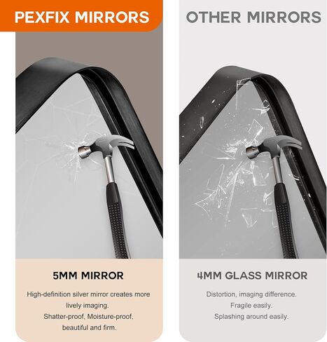 PexFix 38 x 26 Inch Vanity Mirror for Wall, Rectangular Black Metal Framed Bathroom Mirror, Modern Wall Mirror for Bathroom, Vertical or Horizontal, Aluminum Alloy Frame Wall Mounted Mirror, Black in Saudi Arabia