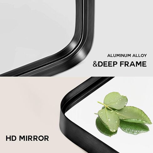 PexFix 38 x 26 Inch Vanity Mirror for Wall, Rectangular Black Metal Framed Bathroom Mirror, Modern Wall Mirror for Bathroom, Vertical or Horizontal, Aluminum Alloy Frame Wall Mounted Mirror, Black in Saudi Arabia