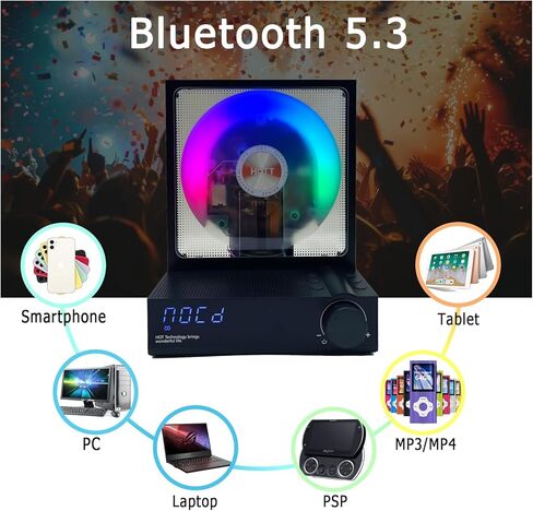 مشغل أقراص مضغوطة محمول بلوتوث 5.3 مشغل أقراص مضغوطة لسطح المكتب مع مكبرات صوت هاي فاي، ضوء RGB يدعم بطاقة TF، النسخ، مؤقت، مشغل أقراص مضغوطة بشاشة LED للمنزل/الهدايا in Kuwait
