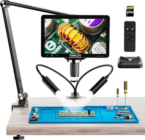 TOMLOV 2024 مجهر رقمي DM501 Pro 2K جديد بذراع مرن، مجهر لحام 10.1 بوصة 2000X، مجهر عملة HDMI بدقة 48 ميجابكسل، مجهر رقمي مرن LCD للإصلاح الإلكتروني مع المستقطب، 64 جيجابايت in Kuwait