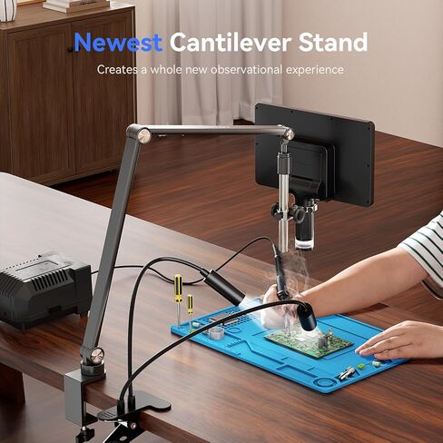 TOMLOV 2024 مجهر رقمي DM501 Pro 2K جديد بذراع مرن، مجهر لحام 10.1 بوصة 2000X، مجهر عملة HDMI بدقة 48 ميجابكسل، مجهر رقمي مرن LCD للإصلاح الإلكتروني مع المستقطب، 64 جيجابايت in Kuwait