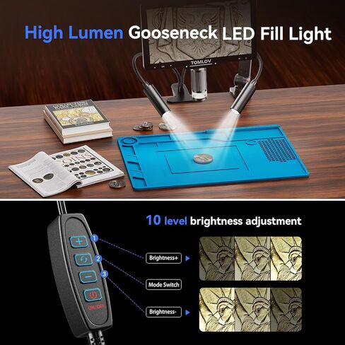 TOMLOV 2024 مجهر رقمي DM501 Pro 2K جديد بذراع مرن، مجهر لحام 10.1 بوصة 2000X، مجهر عملة HDMI بدقة 48 ميجابكسل، مجهر رقمي مرن LCD للإصلاح الإلكتروني مع المستقطب، 64 جيجابايت in Kuwait