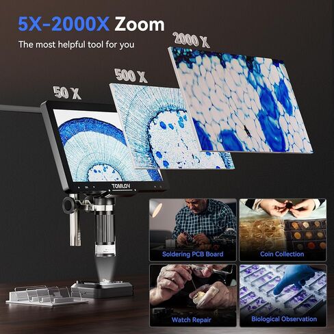 TOMLOV 2024 مجهر رقمي DM501 Pro 2K جديد بذراع مرن، مجهر لحام 10.1 بوصة 2000X، مجهر عملة HDMI بدقة 48 ميجابكسل، مجهر رقمي مرن LCD للإصلاح الإلكتروني مع المستقطب، 64 جيجابايت in Kuwait