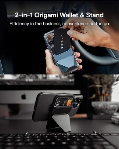 محفظة MOFT MagSafe لسلسلة iPhone 15/14/13/12، حامل بطاقة هاتف مغناطيسي قوي يناسب بطاقتين و3 زوايا عرض وحامل هاتف من الجلد النباتي المقاوم للبقع، أسود كربوني in Kuwait