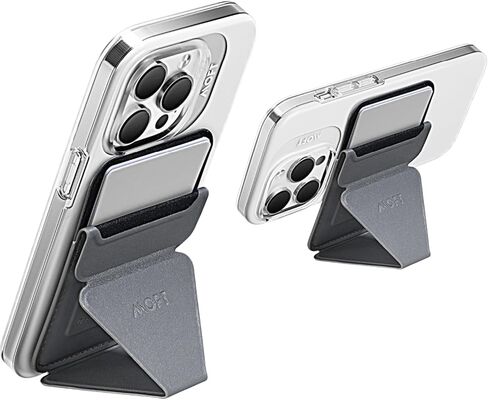 محفظة MOFT MagSafe لسلسلة iPhone 15/14/13/12، حامل بطاقة هاتف مغناطيسي قوي يناسب بطاقتين و3 زوايا عرض وحامل هاتف من الجلد النباتي المقاوم للبقع، أسود كربوني in Kuwait