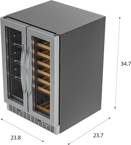 ثلاجة KoolMore بمبرد نبيذ ومشروبات ثنائي المنطقة مقاس 24 بوصة مع تحكم في درجة الحرارة الباردة وشاشة LED تعمل باللمس وأرفف قابلة للتعديل، تحمل ما يصل إلى 21 زجاجة و60 علبة (KM-CWB1830-SS)، فضي in Kuwait