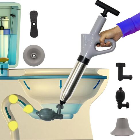 Toilet Plunger, Plunger Blaster Gun, Powerful High Pressure Air Snake Drain Clog Remover with Real-Time Barometer, Stainless Steel Toilet Clog Remover for Toilet Bathroom Sink in Saudi Arabia