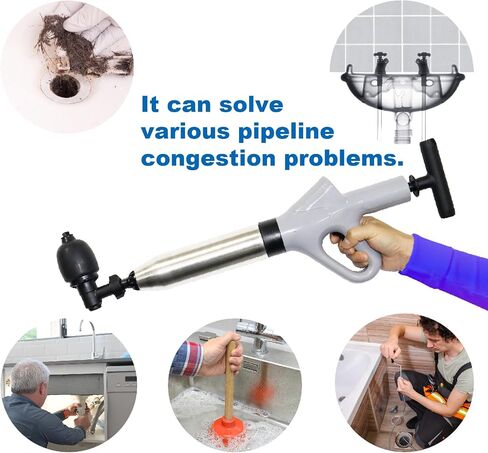 Toilet Plunger, Plunger Blaster Gun, Powerful High Pressure Air Snake Drain Clog Remover with Real-Time Barometer, Stainless Steel Toilet Clog Remover for Toilet Bathroom Sink in Saudi Arabia